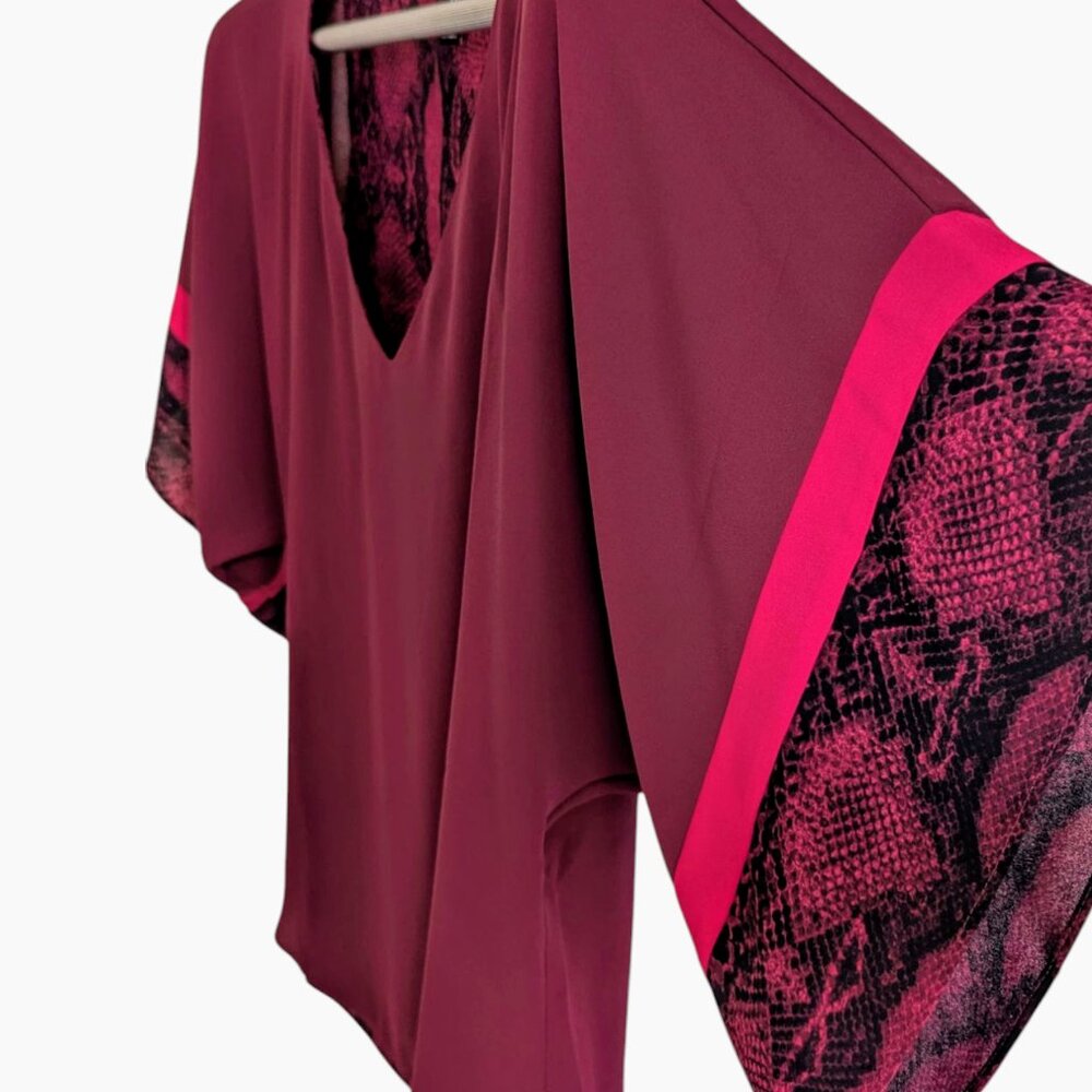 WHBM NWOT Kimono Sleeve Blouse Maroon Pinot Red Snakeskin Pattern Lining - Picture 5 of 9